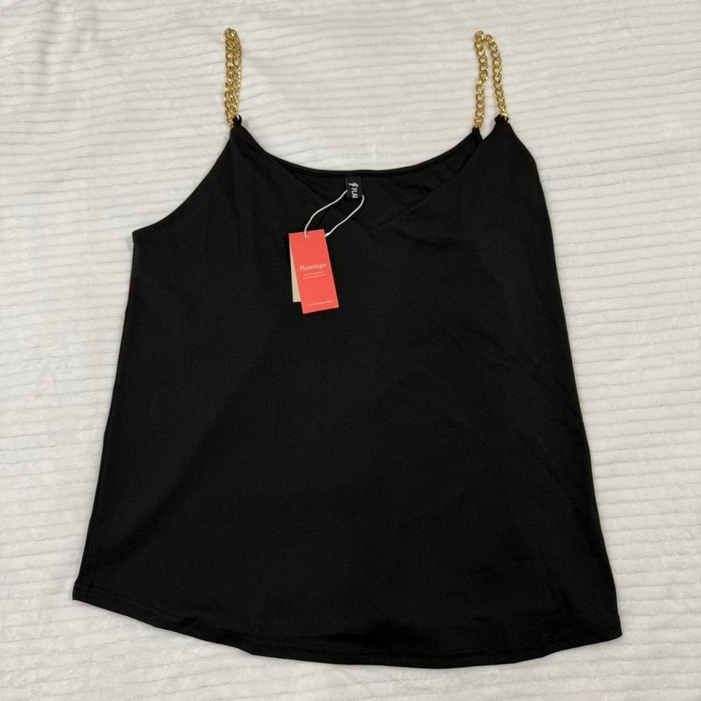 NWT Flamingo Black Chain Strap Cami Tank Top Plus‎ Size 2XL